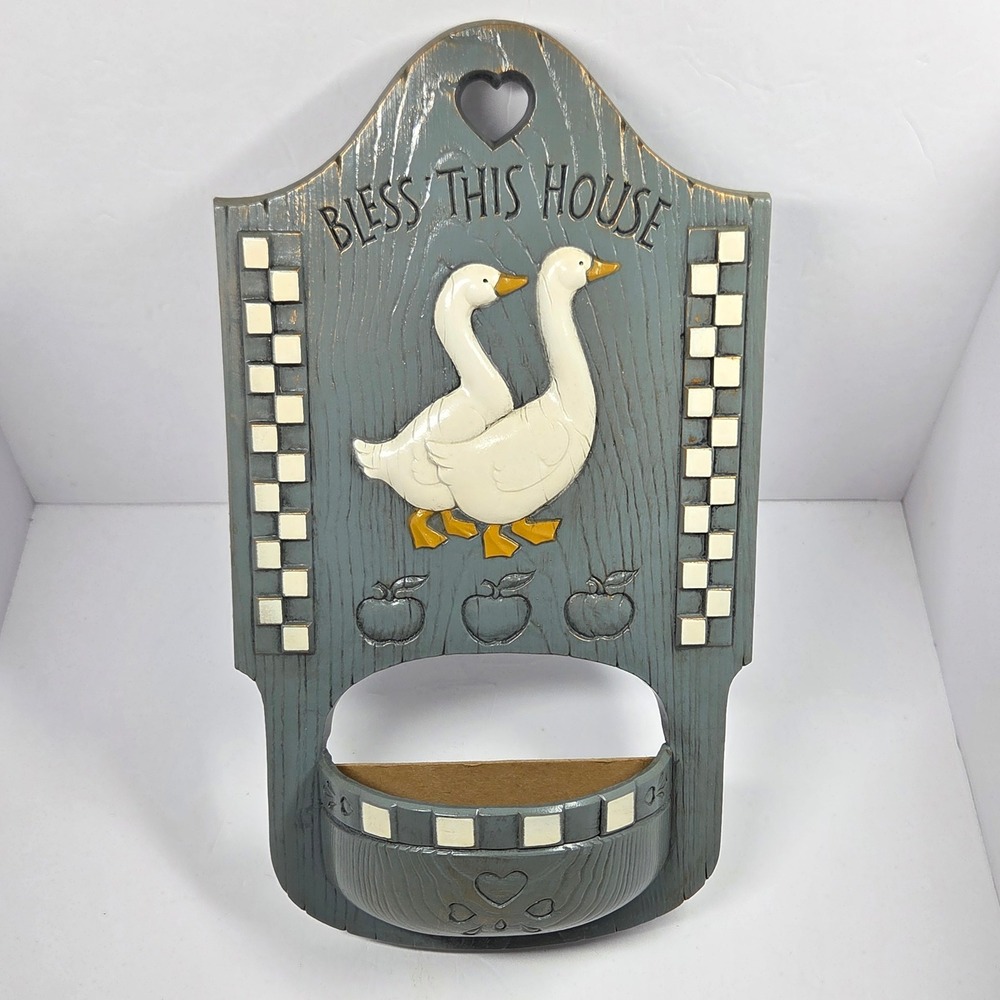 Vintage 1988 Burwood Products Bless This House Geese Wall Pocket Planter 2869